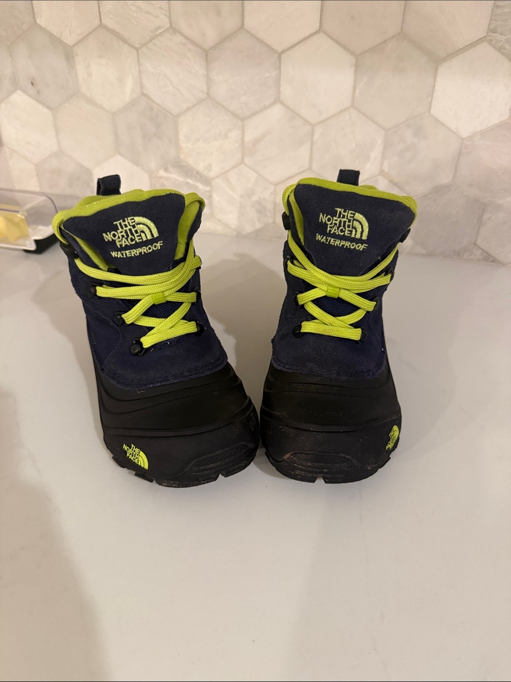 The North Face Kids Waterproof Boots in Navy and Neon Yellow - Picture 2 of 4